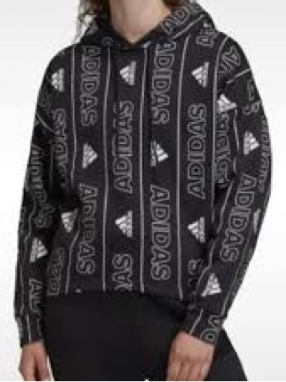 Adidas All Over Print Hoodie Logo Black & White Men’s XS Women’s S
